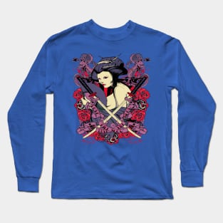 geisha with crossed swords flourish Long Sleeve T-Shirt